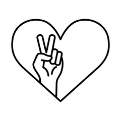 peace and love hand in heart line style icon design of Hippie art and creative theme Vector illustration
