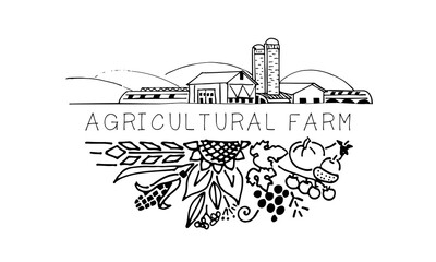 Vector agro logo. Agribusiness, illustrations with agricultural concept. Logo for agro conference, farm exhibition. Sketch style illustration isolated on a white background