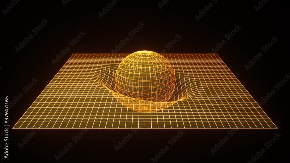Wall mural scientific concept of space time. 3d visualization. the sphere falls to the surface