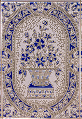 Traditional ornamental Spanish decorative tiles, original ceramic tiles on the walls of buildings