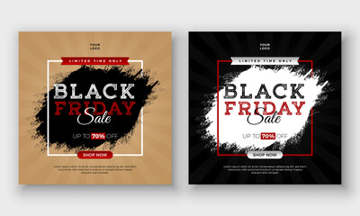 Black Friday limited offer sale banner. Social media post with Square flyer, poster, web ads design. Vintage splash style dark background template