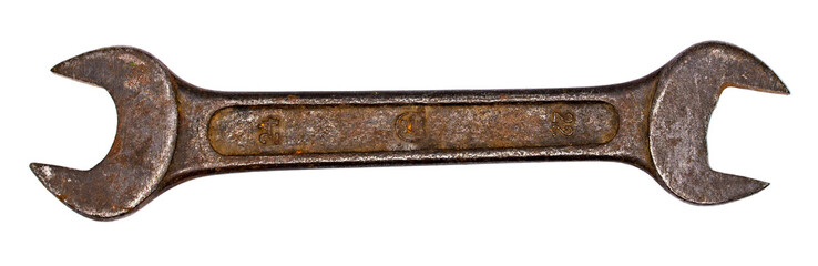 Old wrench on a white background