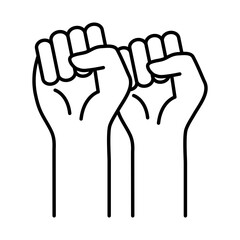raised fist hands line style icon design, Manifestation human rights and protest theme Vector illustration