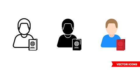 Identification person citizen icon of 3 types color, black and white, outline. Isolated vector sign symbol.