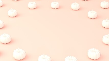 Naklejka na ściany i meble Modern pumpkins pattern isolated on pastel pink backgroundwith with white Halloween pumpkin with copy space for text. Halloween concept. 3d rendering.