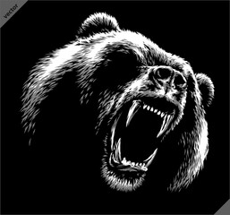 black and white linear draw bear vector illustration