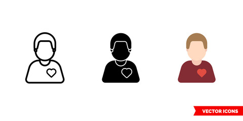 Ladies man icon of 3 types color, black and white, outline. Isolated vector sign symbol.