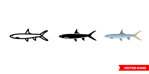 Ladyfish icon of 3 types color, black and white, outline. Isolated vector sign symbol.