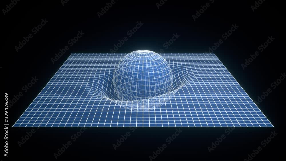Wall mural scientific concept of space time. 3d visualization. the sphere falls to the surface