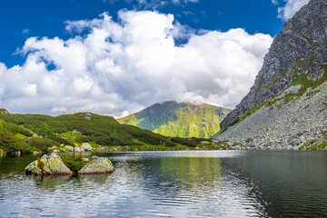 Naklejka na ściany i meble Mountain lake in Rohace area of the Tatra National Park, Slovakia, Europe.