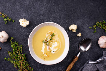Healthy vegan cauliflower cream soup