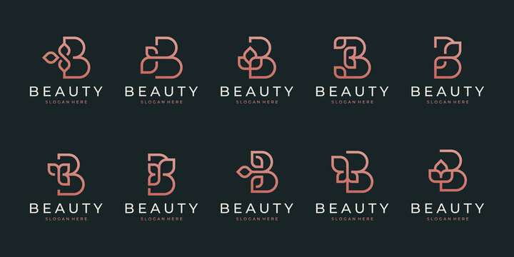 Initial letter b with abstract leaf element. minimalist line art monogram shape logo. typography decorative icon with letter b. uppercase initials. beauty, luxury spa, beauty salon, feminine symbol.