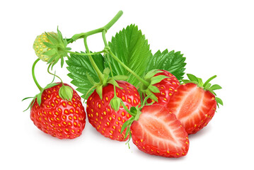 Strawberry and half isolated on white background. Fresh berry with full depth of field