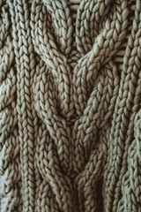 Soft green knitted wool texture. Close-up wool background. Warm and cozy. Blurred background