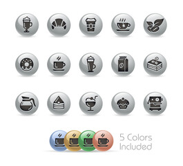 Coffee Shop Icons // Metal Round Series - The vector file includes 5 color versions for each icon in different layers.
