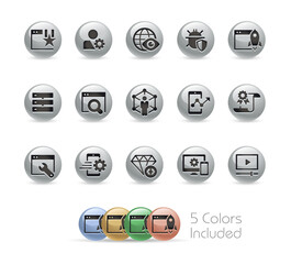 SEO and Digital Martketing Icons 2 of 2 // Metal Round Series - The vector file includes 5 color versions for each icon in different layers.