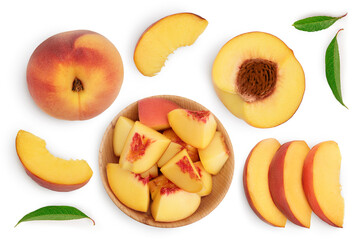 ripe peach isolated on white background with clipping path. Top view. Flat lay pattern