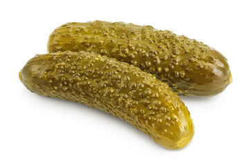 Marinated pickled cucumber isolated on white background with clipping path and full depth of field