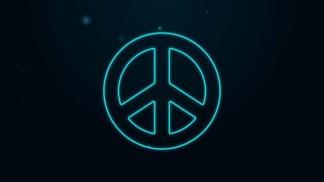 Glowing neon line Peace icon isolated on black background. Hippie symbol of peace. 4K Video motion graphic animation