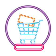 neon label in shopping cart in circle design of commerce and market theme Vector illustration