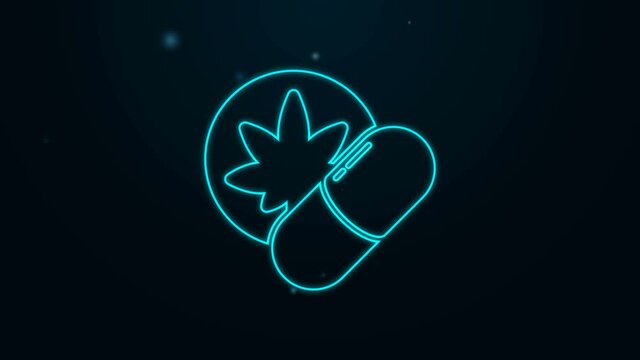 Glowing neon line Herbal ecstasy tablets icon isolated on black background. 4K Video motion graphic animation