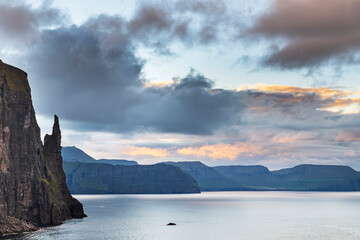 Fototapeta na wymiar Witch Finger rock on Faroe Islands