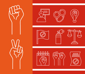 human rights line style set of icons design, Manifestation and protest theme Vector illustration