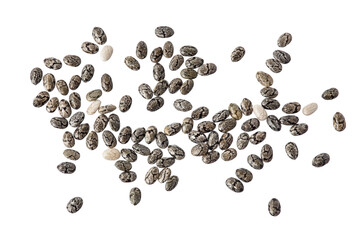 Chia seeds isolated on white background with clipping path and full depth of field. Top view. Flat...