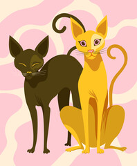 Cats on a Pink Background. Vector Design
