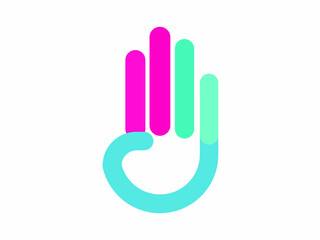 Hand stylized line logo, Hand colorful linear style logo, high five logo design