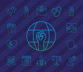 human rights degraded style icon set design, Manifestation and protest theme Vector illustration