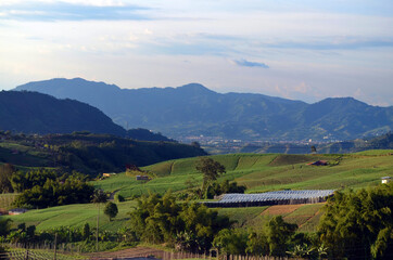Fototapeta na wymiar Colombia - Countryside around La Bella with Pereira in the background