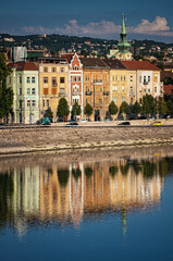 Nice houses along river Danube in Budapest, Hungary
