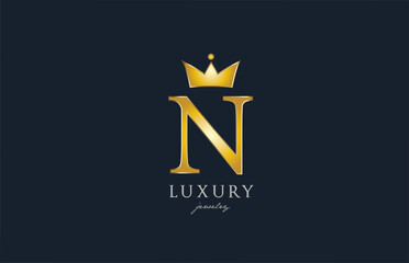 jewelry gold N alphabet letter logo icon. Creative design with king crown for luxury business and company