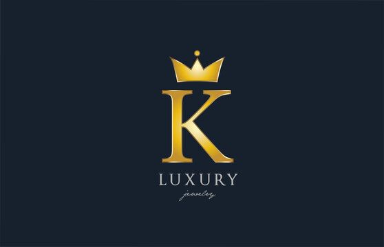 jewelry gold K alphabet letter logo icon. Creative design with king crown for luxury business and company