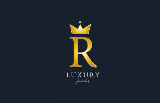 jewelry gold R alphabet letter logo icon. Creative design with king crown for luxury business and company