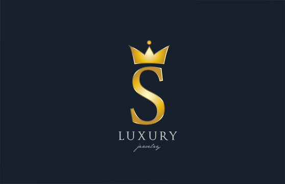 jewelry gold S alphabet letter logo icon. Creative design with king crown for luxury business and company