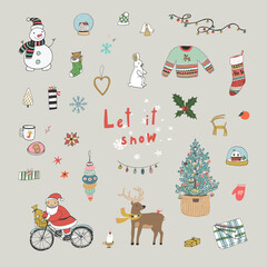 Winter Christmas objects hand drawn vector illustrations set.