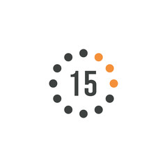 Timer sign 15 min on white background. Countdown Stock vector illustration isolated on white background.