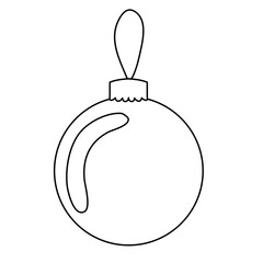Ball Christmas decoration for the tree. Simple linear freehand drawing, glass ball with rope for christmas tree decoration