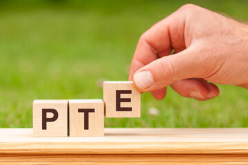 PTE word concept on cubes, english concept.