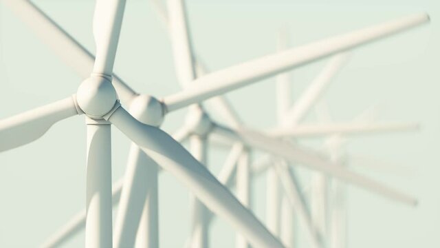 Large wind turbines with blades. Many wind generators. Rotating wind turbine blades. Loopable footage