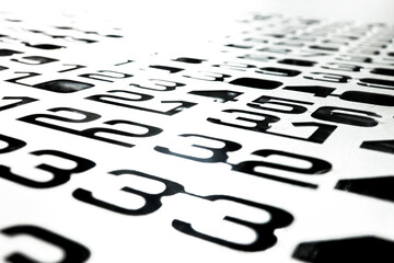 The numbers are slightly out of focus, laser cut on a sheet of metal. Number carved on a plasma...