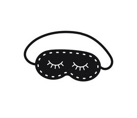 Vector black hand drawn doodle sketch sleeping mask with closed eyes isolated on white background