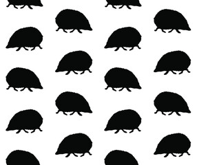 Vector seamless pattern of hand drawn  hedgehog silhouette isolated on white background