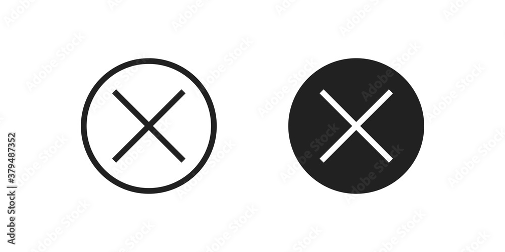 Wall mural close button sign mark. cross icon set, x web symbol circle concept in vector flat