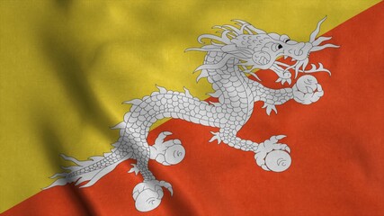 Bhutan flag waving in the wind. National flag Kingdom of Bhutan. 3d rendering