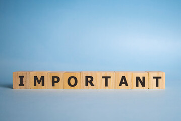 important word written on wood block. important text on wooden cubes for your desing, concept.