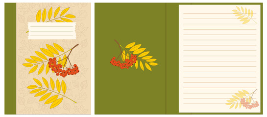 Fototapeta na wymiar Design cover notebook with interior rowanberry twigs