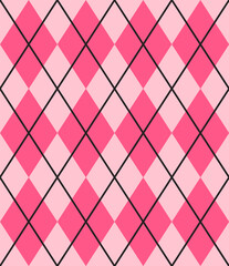 Vector seamless pattern of pink flat cartoon rombos Plaid check isolated on white background